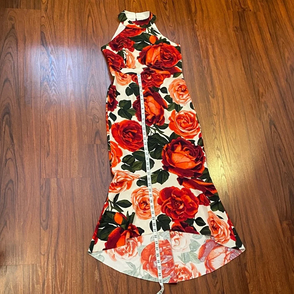 Enfocus Studio Floral Halter Maxi Dress Size 4 Red Roses Mermaid Style - Picture 7 of 10